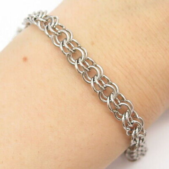 925 Sterling Silver Vintage Double Rolo Link Bracelet 7 1/4